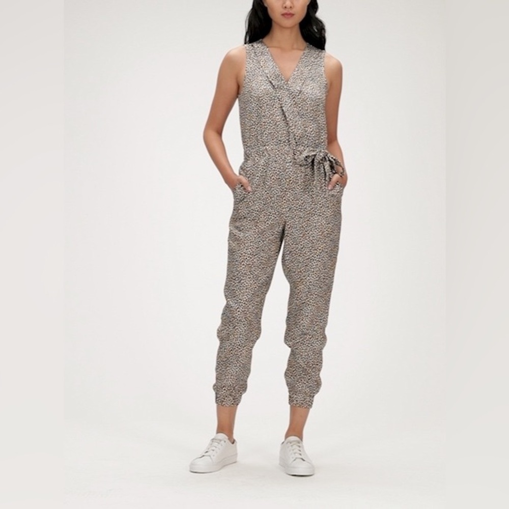 Banana Republic Leopard Print Tencel Tie Faux Wrap Jogger Leg Jumpsuit Size 2